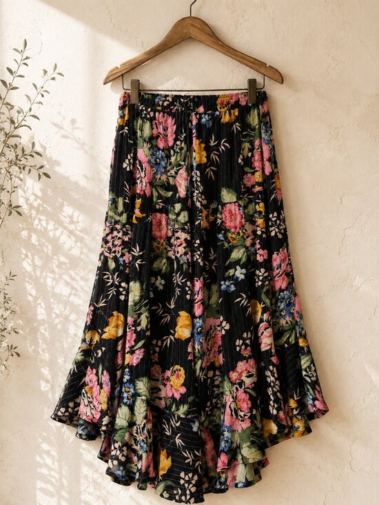 Auguste The Label Dresses & Skirts - Auguste The Label Black Floral High-Low Skirt with Pink, Yellow & Blue Blooms